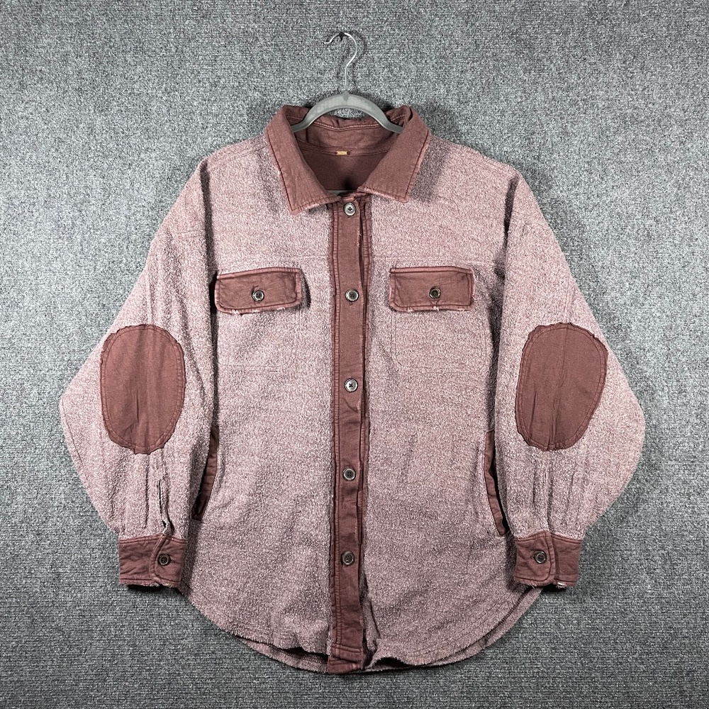 Free People Dusty Rose Pink Button-Down Shacket with Elbow Patches